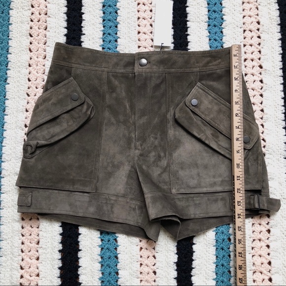 Helmut Lang Suede Buckled Mid-Rise Shorts Brown